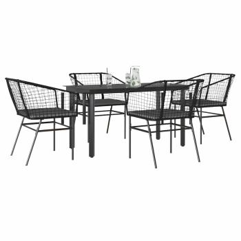 ARDEBO.de - 5-tlg. Garten-Essgruppe mit Kissen Schwarz Poly Rattan Glas