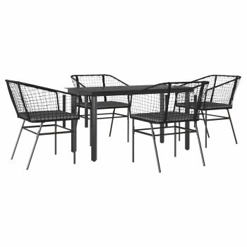5-tlg. Garten-Essgruppe mit Kissen Schwarz Poly Rattan Glas