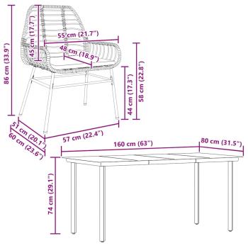 ARDEBO.de - 7-tlg. Garten-Essgruppe mit Kissen Braun Poly Rattan Glas