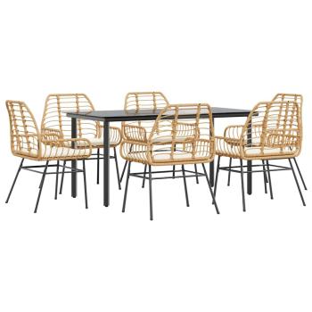 7-tlg. Garten-Essgruppe mit Kissen Braun Poly Rattan Glas