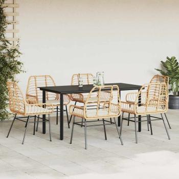 7-tlg. Garten-Essgruppe mit Kissen Braun Poly Rattan Glas