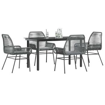 ARDEBO.de - 5-tlg. Garten-Essgruppe mit Kissen Grau Poly Rattan Glas