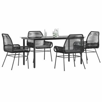 ARDEBO.de - 5-tlg. Garten-Essgruppe mit Kissen Schwarz Poly Rattan Glas
