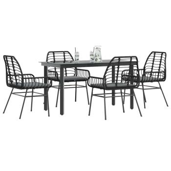 ARDEBO.de - 5-tlg. Garten-Essgruppe mit Kissen Schwarz Poly Rattan Glas