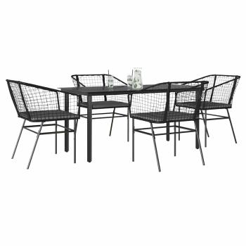 ARDEBO.de - 5-tlg. Garten-Essgruppe mit Kissen Schwarz Poly Rattan Glas