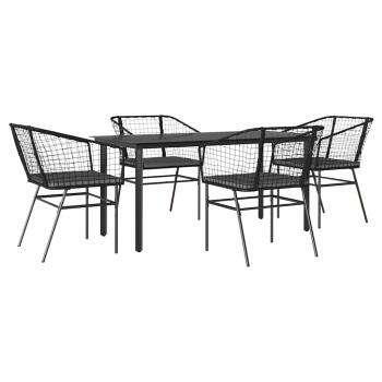 5-tlg. Garten-Essgruppe mit Kissen Schwarz Poly Rattan Glas