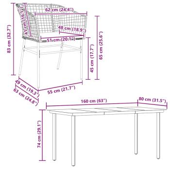 5-tlg. Garten-Essgruppe mit Kissen Schwarz Poly Rattan Glas