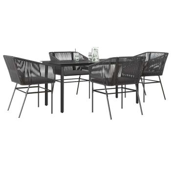 ARDEBO.de - 5-tlg. Garten-Essgruppe mit Kissen Schwarz Poly Rattan Glas