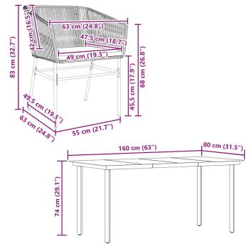 5-tlg. Garten-Essgruppe mit Kissen Schwarz Poly Rattan Glas
