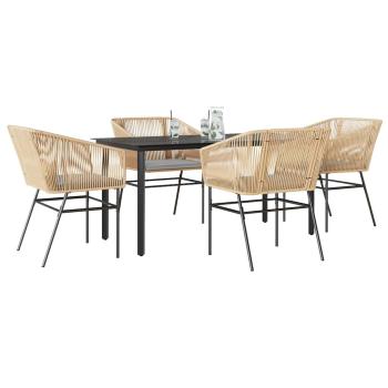 ARDEBO.de - 5-tlg. Garten-Essgruppe mit Kissen Braun Poly Rattan Glas