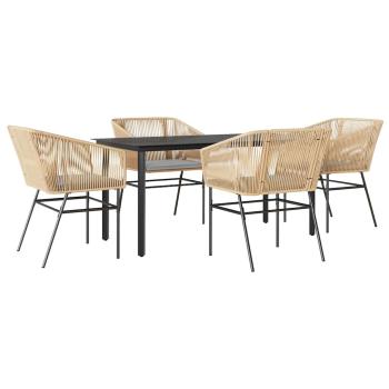 5-tlg. Garten-Essgruppe mit Kissen Braun Poly Rattan Glas