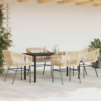 5-tlg. Garten-Essgruppe mit Kissen Braun Poly Rattan Glas