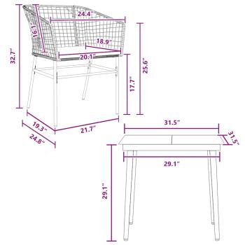 3-tlg. Garten-Essgruppe mit Kissen Braun Poly Rattan Glas