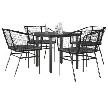 ARDEBO.de - 5-tlg. Garten-Essgruppe mit Kissen Schwarz Poly Rattan Glas