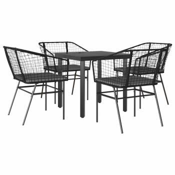 5-tlg. Garten-Essgruppe mit Kissen Schwarz Poly Rattan Glas
