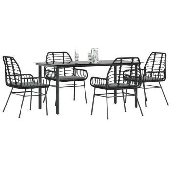 ARDEBO.de - 5-tlg. Garten-Essgruppe mit Kissen Schwarz Poly Rattan Glas