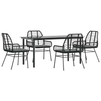 5-tlg. Garten-Essgruppe mit Kissen Schwarz Poly Rattan Glas