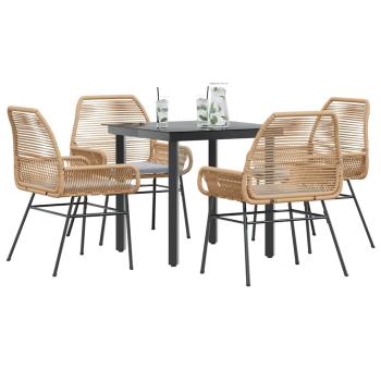 ARDEBO.de - 5-tlg. Garten-Essgruppe mit Kissen Braun Poly Rattan Glas