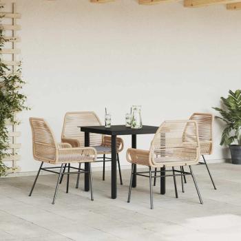 5-tlg. Garten-Essgruppe mit Kissen Braun Poly Rattan Glas