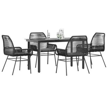 ARDEBO.de - 5-tlg. Garten-Essgruppe mit Kissen Schwarz Poly Rattan Glas