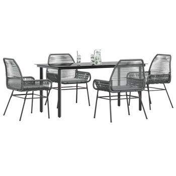 ARDEBO.de - 5-tlg. Garten-Essgruppe mit Kissen Grau Poly Rattan Glas