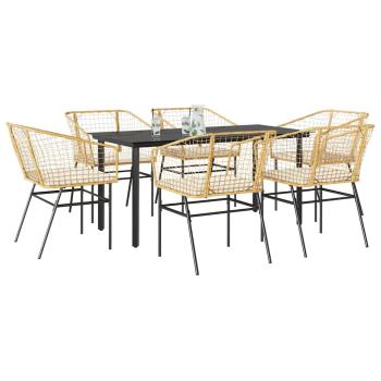 ARDEBO.de - 7-tlg. Garten-Essgruppe mit Kissen Braun Poly Rattan Glas