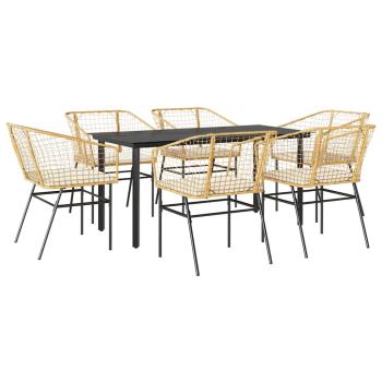 7-tlg. Garten-Essgruppe mit Kissen Braun Poly Rattan Glas