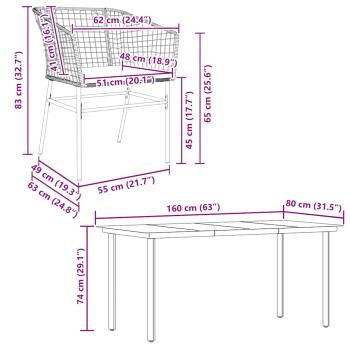 7-tlg. Garten-Essgruppe mit Kissen Braun Poly Rattan Glas
