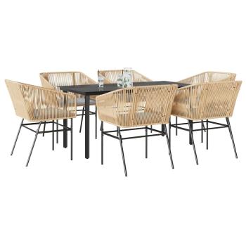 ARDEBO.de - 7-tlg. Garten-Essgruppe mit Kissen Braun Poly Rattan Glas