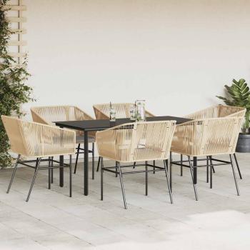 7-tlg. Garten-Essgruppe mit Kissen Braun Poly Rattan Glas