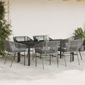 7-tlg. Garten-Essgruppe mit Kissen Grau Poly Rattan Glas