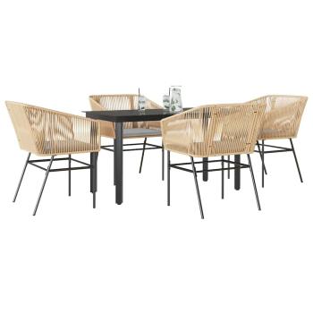 ARDEBO.de - 5-tlg. Garten-Essgruppe mit Kissen Braun Poly Rattan Glas