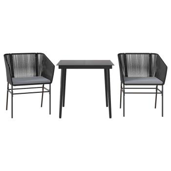3-tlg. Garten-Essgruppe mit Kissen Schwarz Poly Rattan Glas