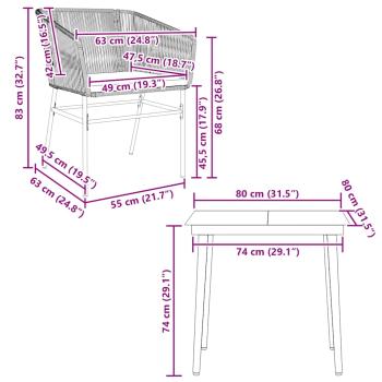 3-tlg. Garten-Essgruppe mit Kissen Schwarz Poly Rattan Glas