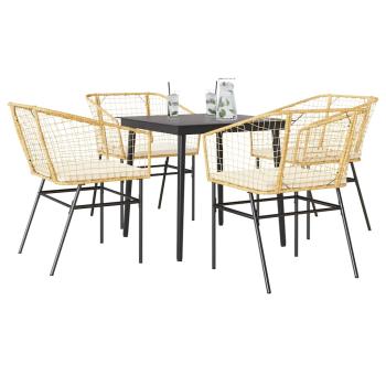 ARDEBO.de - 5-tlg. Garten-Essgruppe mit Kissen Braun Poly Rattan Glas