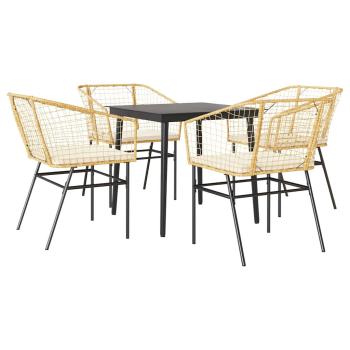 5-tlg. Garten-Essgruppe mit Kissen Braun Poly Rattan Glas