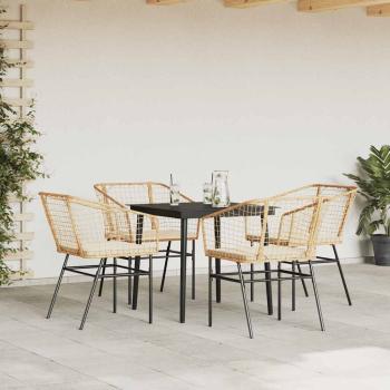 5-tlg. Garten-Essgruppe mit Kissen Braun Poly Rattan Glas