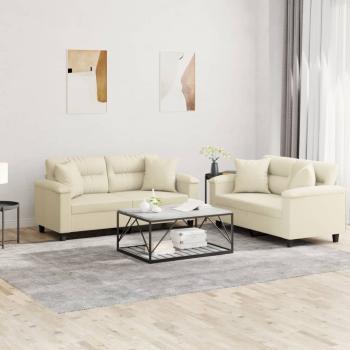 ARDEBO.de - 2-tlg. Sofagarnitur mit Kissen Creme Kunstleder