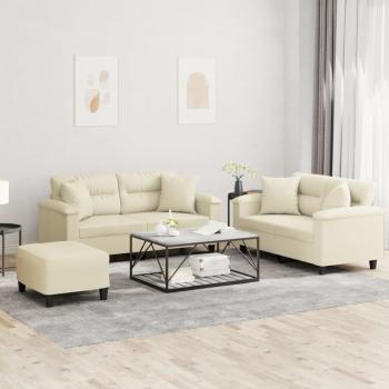 ARDEBO.de - 3-tlg. Sofagarnitur mit Kissen Creme Kunstleder