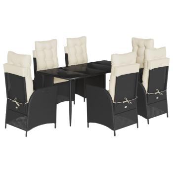7-tlg. Garten-Essgruppe mit Kissen Schwarz Poly Rattan