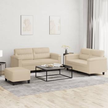ARDEBO.de - 3-tlg. Sofagarnitur mit Kissen Creme Mikrofasergewebe