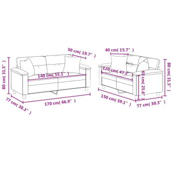 2-tlg. Sofagarnitur mit Kissen Schwarz Mikrofasergewebe