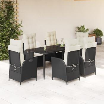 ARDEBO.de - 7-tlg. Garten-Essgruppe mit Kissen Schwarz Poly Rattan