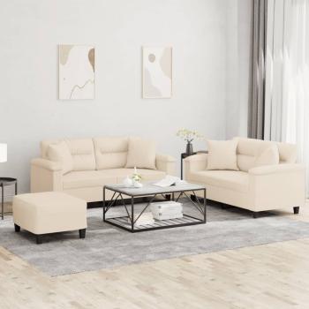 ARDEBO.de - 3-tlg. Sofagarnitur mit Kissen Beige Mikrofasergewebe