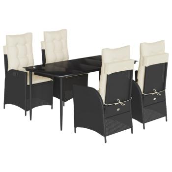 5-tlg. Garten-Essgruppe mit Kissen Schwarz Poly Rattan