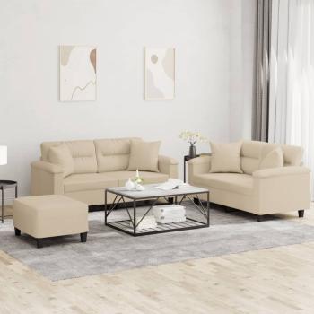 ARDEBO.de - 3-tlg. Sofagarnitur mit Kissen Creme Mikrofasergewebe