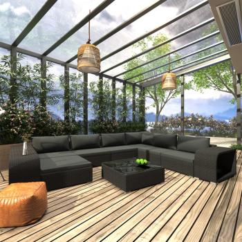 ARDEBO.de - 10-tlg. Garten-Lounge-Set mit Auflagen Poly Rattan Schwarz