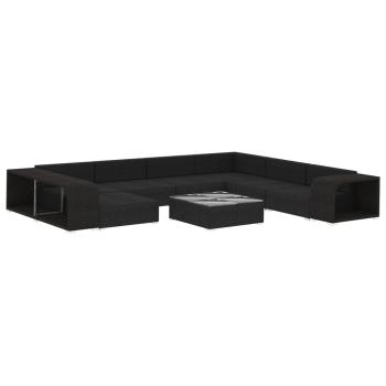10-tlg. Garten-Lounge-Set mit Auflagen Poly Rattan Schwarz