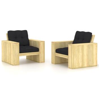 ARDEBO.de - Gartenstühle 2 Stk. mit Schwarzen Kissen Kiefer Imprägniert