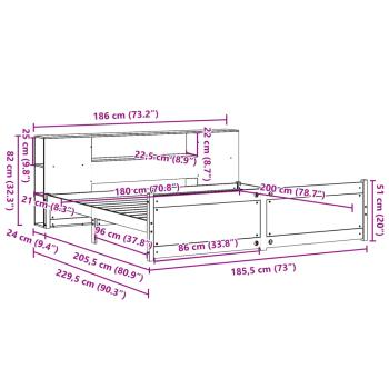 Massivholzbett mit Regal ohne Matratze 180x200 cm Kiefer
